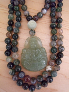 Green Moss Agate and Jade Mala