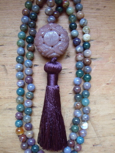 Indian Bloodstone and Jade Mala