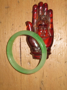 Antique Green And White Jade Bangle Bracelet
