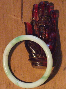 White and Green Jade Bangle Bracelet