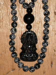 Black Snowflake Obsidian and Black Obsidian Mala
