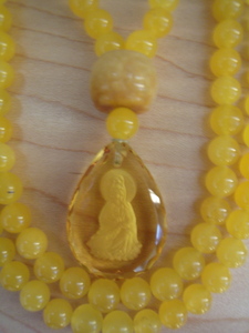 Yellow Jade and Crystal Mala