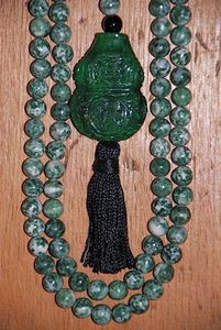 Green Spot Tree Agate and Jade Mala